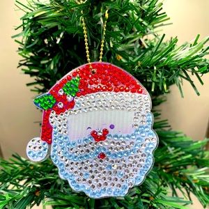 Christmas rhinestone Santa ornament. Handmade. Decorated on both sides. Gifts